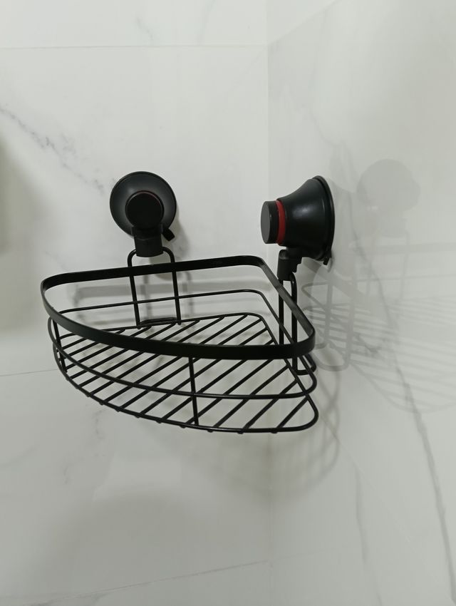 Estante ducha esquina - Ventosa - Negro