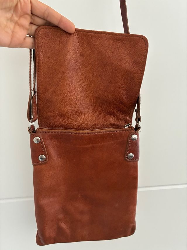 Bolso bandolera piel marrón