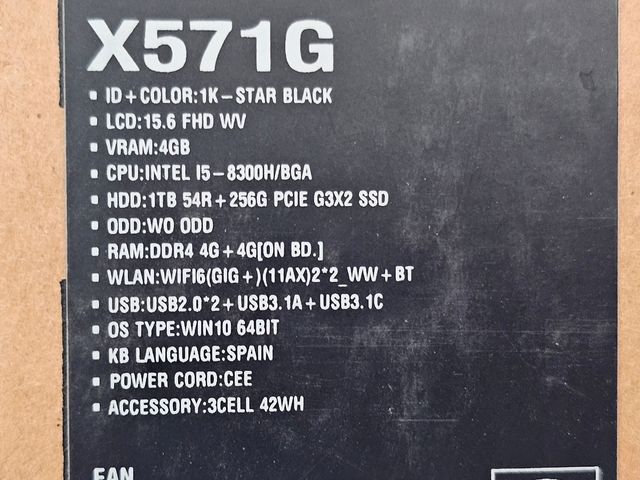 Portátil Asus X571G - i5-8300H, 8GB RAM