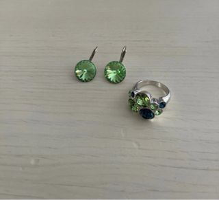 Pendientes & anillo Swarovski verdes