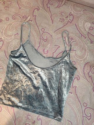 Top Bershka gris terciopelo - Talla L