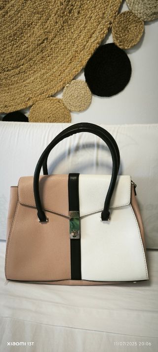 Bolso Guess bicolor beige-blanco y rosa palo