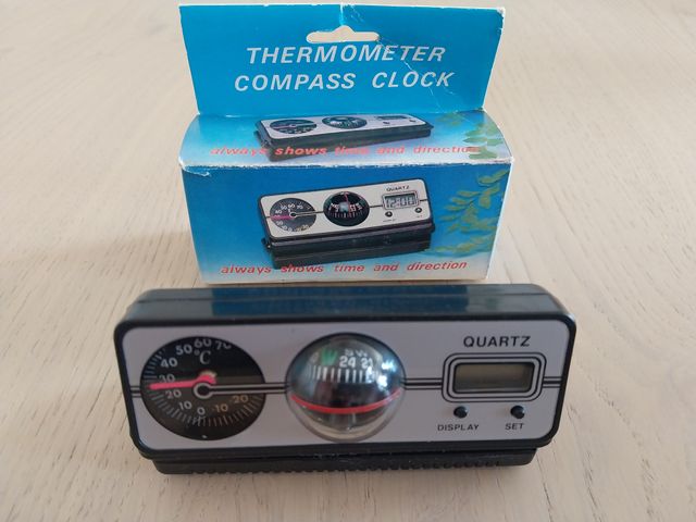 ACCESORIO COCHE RELOJ BRÚJULA TERMÓMETRO RELOJ
