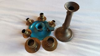 Candelabros vintage metal azul y dorado
