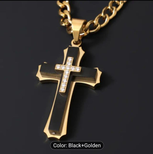 Collar Cruz Negra y Dorada