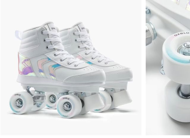 Pattini 4 ruote Oxelo + Casco Rosa+ protezioni