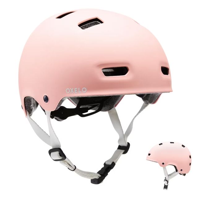 Pattini 4 ruote Oxelo + Casco Rosa+ protezioni