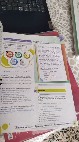 Libros 1o ESO, 3 de texto y cuadernillos de mates.