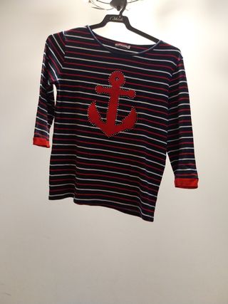 Camisa rayas marineras roja-azul y blanco talla L