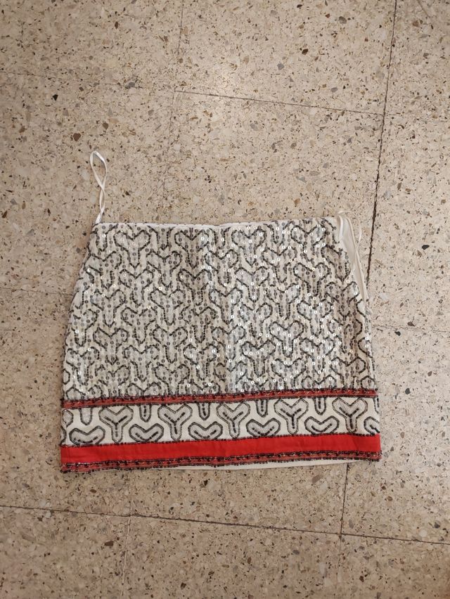 Minifalda Zara S - Plata/Blanco y rojo