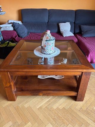 Mesa centro madera cristal