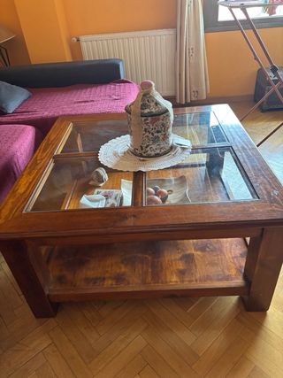 Mesa centro madera cristal