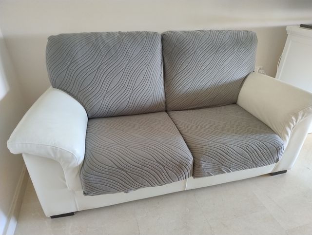 Juego de Sofás de 2+3 plazas,100% piel (Blanco).