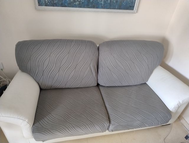 Juego de Sofás de 2+3 plazas,100% piel (Blanco).