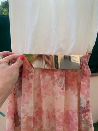 Vestido fiesta blanco y rosa - Talla L