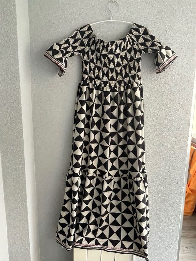 Vestido playero boho maxi blanco y negro