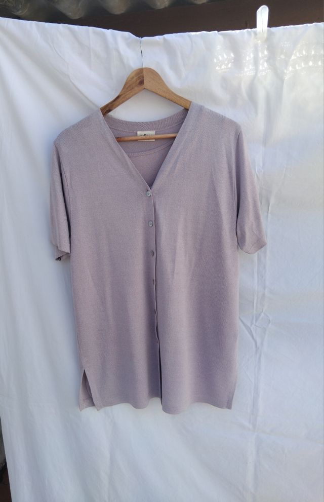 Conjunto top e casaco lilás - manga curta