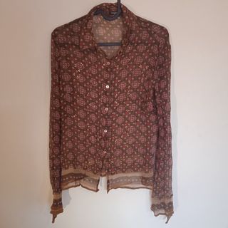 Blusa Massimo Dutti seda marrón-burdeos