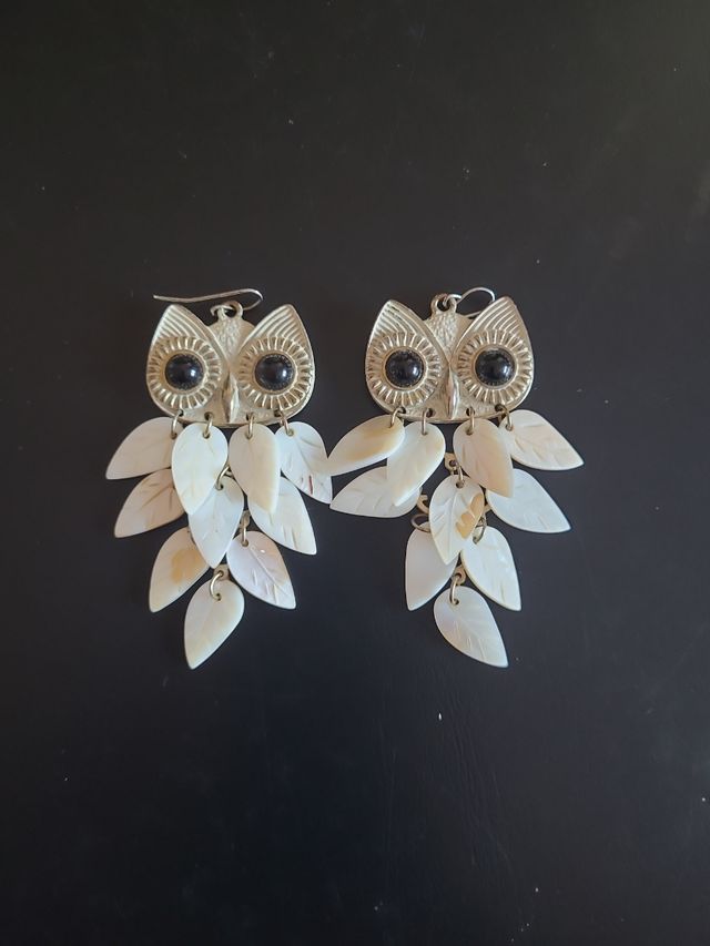 Pendientes búho color plata/blanco