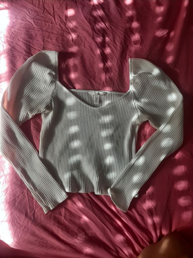 Jersey blanco cuello con pico talla S