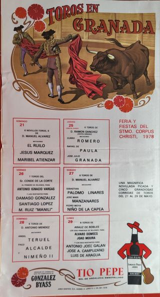 Cartel Toros Seda Feria Corpus Granada 1978
