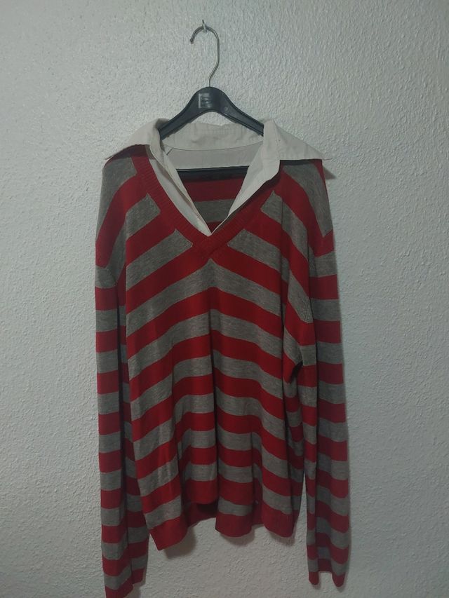 Jersey rayas gris-rojo
