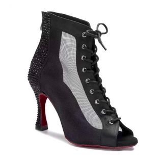 Botines de baile de salón negros y rojos.