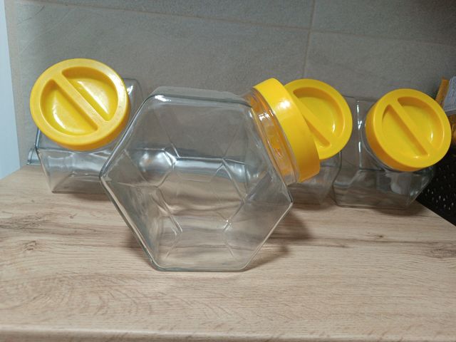 4 Frascos Cristal c/Tapas Amarillas