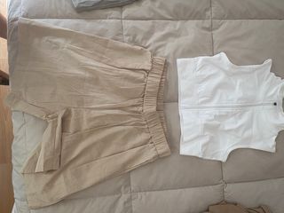Conjunto top corto y shorts lino beige