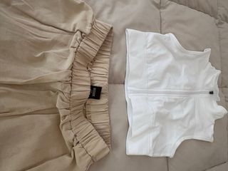 Conjunto top corto y shorts lino beige