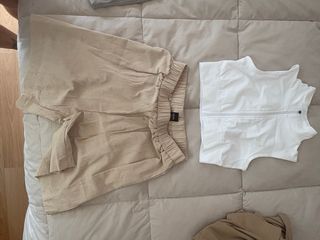 Conjunto top corto y shorts lino beige