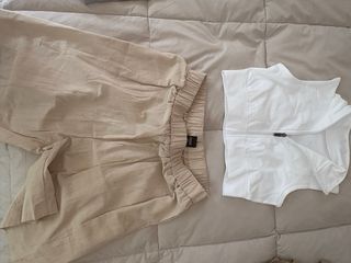 Conjunto top corto y shorts lino beige
