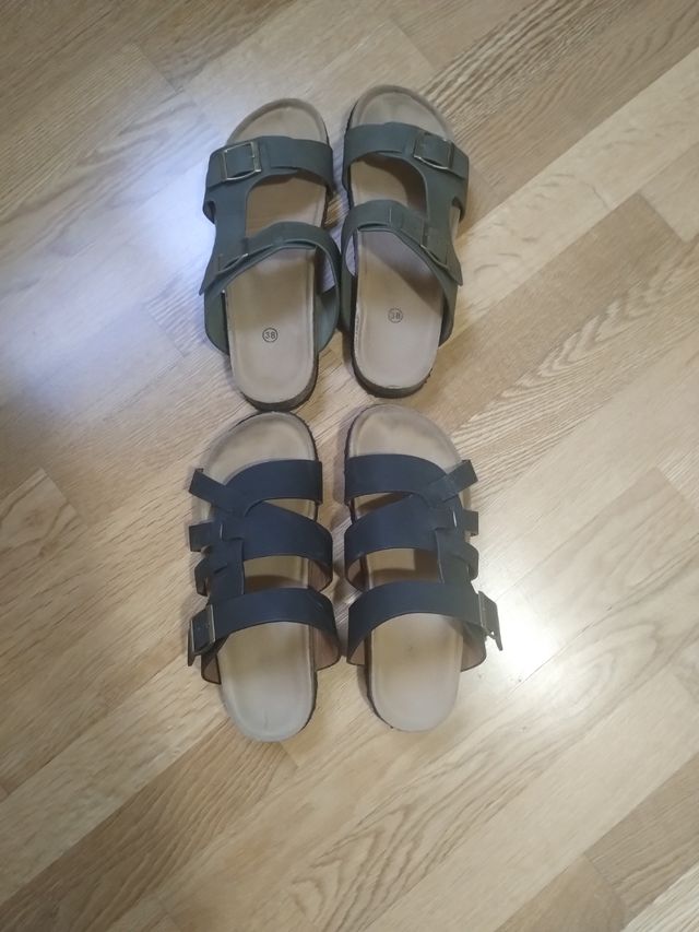 Sandalias mujer talla 38 - negras y verdes