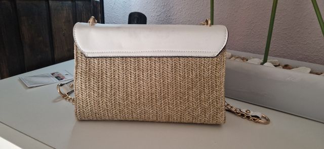 Bolso rafia blanco beige