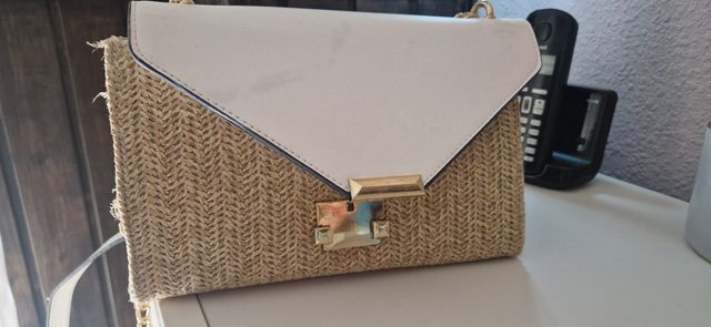 Bolso rafia blanco beige