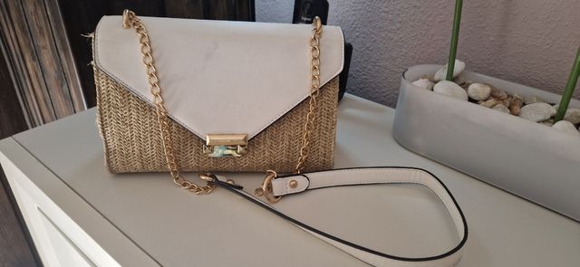 Bolso rafia blanco beige