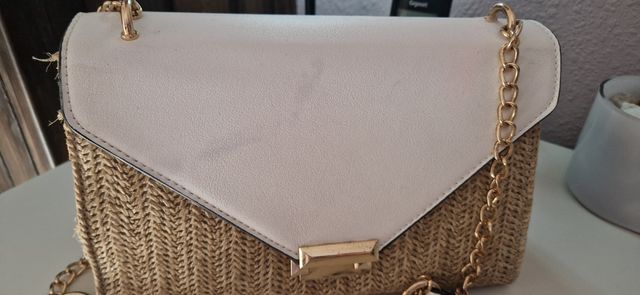 Bolso rafia blanco beige