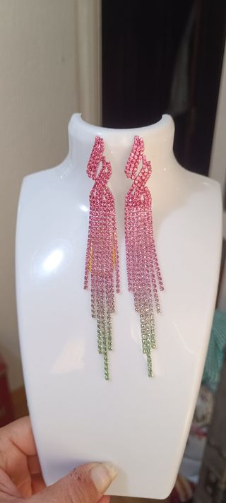 Pendientes largos | Verde & Rosa