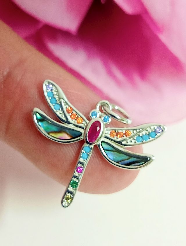 Colgante libélula plata de ley multicolor