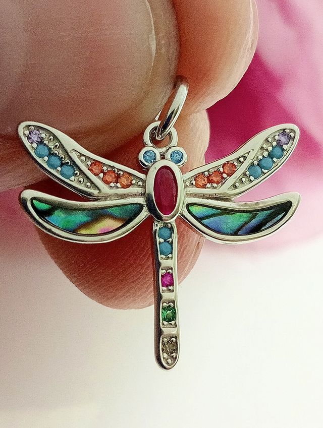 Colgante libélula plata de ley multicolor