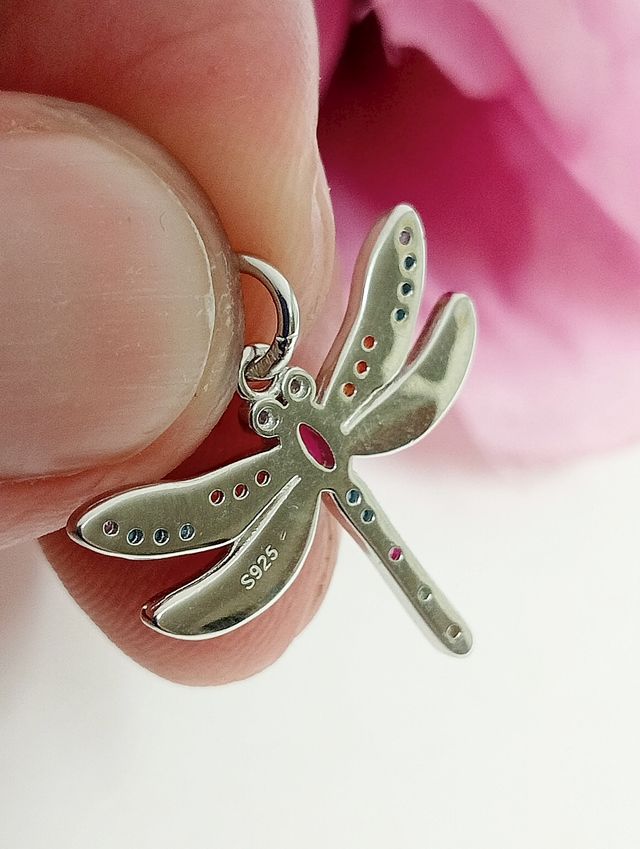 Colgante libélula plata de ley multicolor