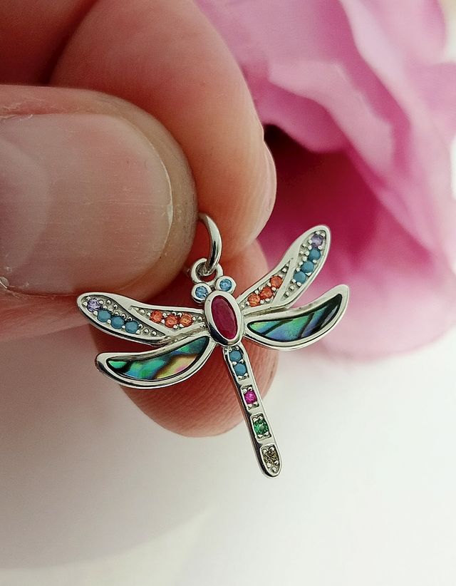 Colgante libélula plata de ley multicolor