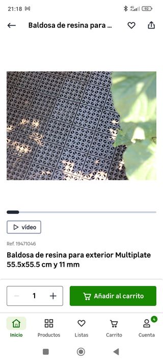 Losetas resina exterior - 44 uds
Se venden a 4€/ud