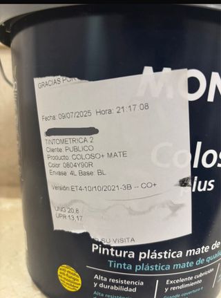 Pintura Montó Coloso Plus Mate
NCS S 0804 Y90 R