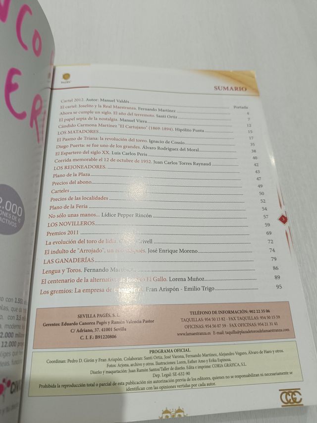 Plaza de toros de sevilla. Empresa Pages. Temporad