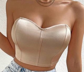 Top corto beige satinado