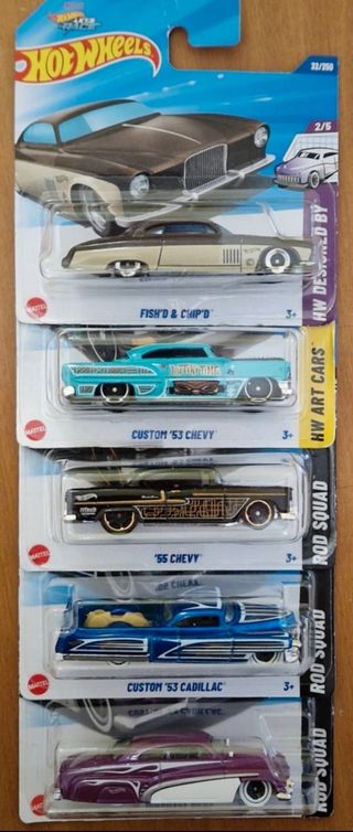 HotWheels Set 5 Cars DesignedBy, ArtCars, RodSquad