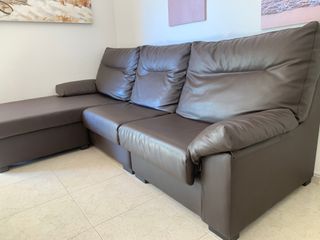 Sofá chaise longue marrón - 4 plazas