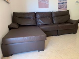 Sofá chaise longue marrón - 4 plazas