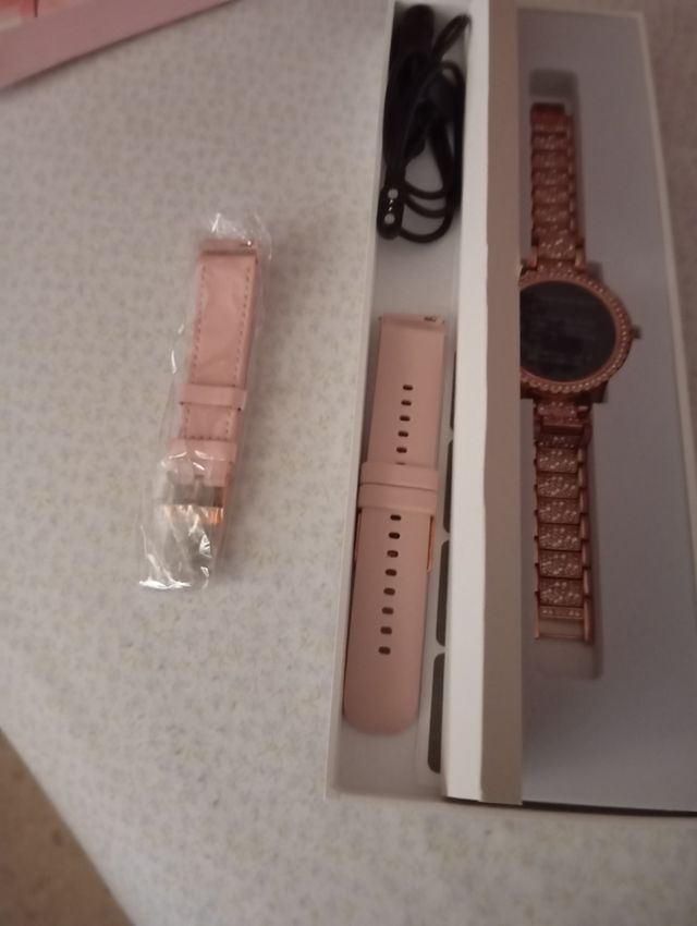 Reloj mujer brillante oro rosa con dos correas más